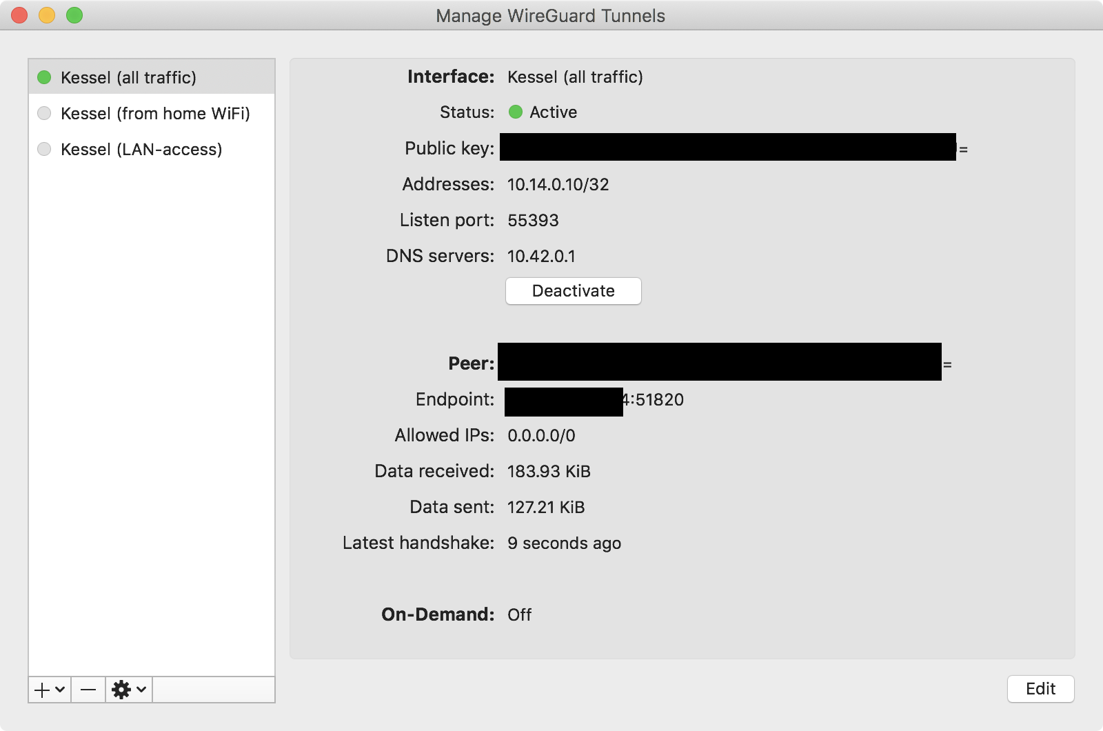 Connection dialog, active